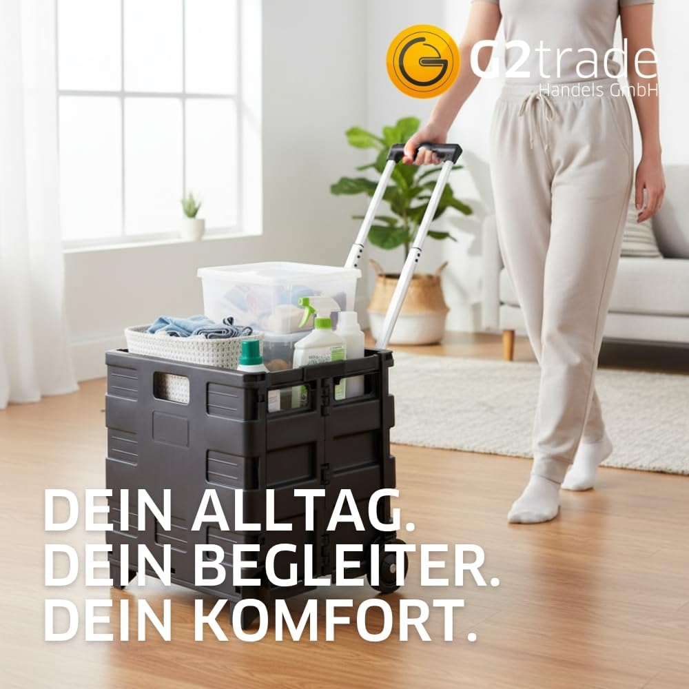 G2 Klappboxtrolley SPACY – Klappbarer Einkaufstrolley mit Rollen, faltbar & leicht – Tragkraft 25 kg