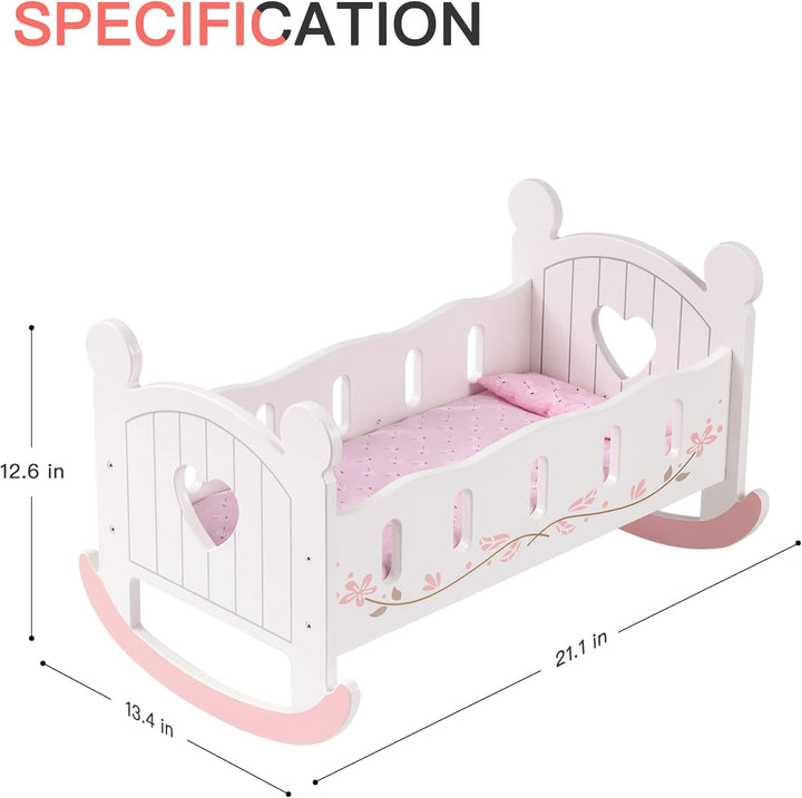 ROBUD Baby-Puppenbett aus Holz, Baby-Puppen-Bett-Spielzeug, passend für bis zu 45,7 cm grosse Puppen