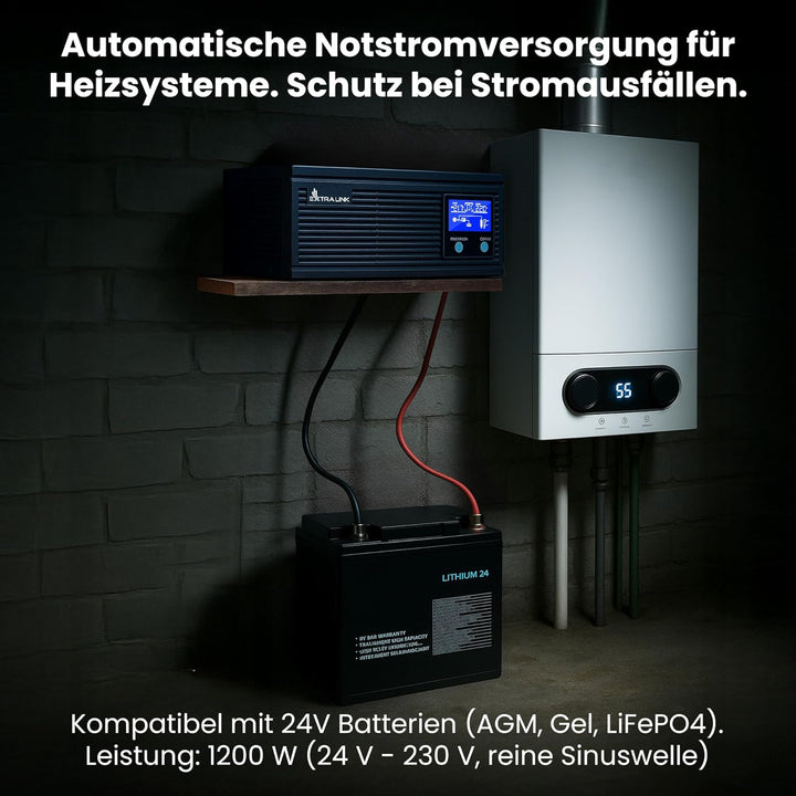 Extralink Notstromversorgung UPS 1500VA/1200W Wechselrichter Reiner Sinus Pro 24VDC USV Inverter Int