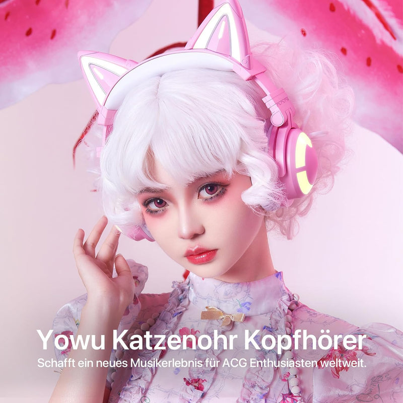 YOWU RGB Cat Ear Kopfhörer 3G Wireless 5.0 Faltbares Gaming-Headset mit 7.1 Surround Sound, integrie