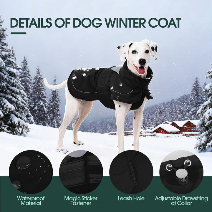 Kuoser Hundemantel Hundejacke, Warme wasserdichte Hundejacke mit Reflektierendem Design, Kordelzug a