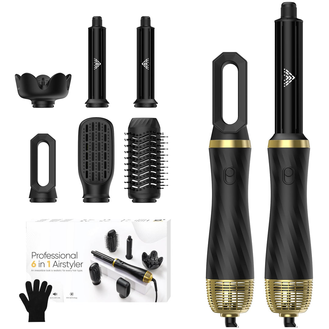 Haartrockner & Haarstyler 6 in 1, Airstyler Set mit Luft Lockenstab Automatisch, Rundbürstenföhn, Th