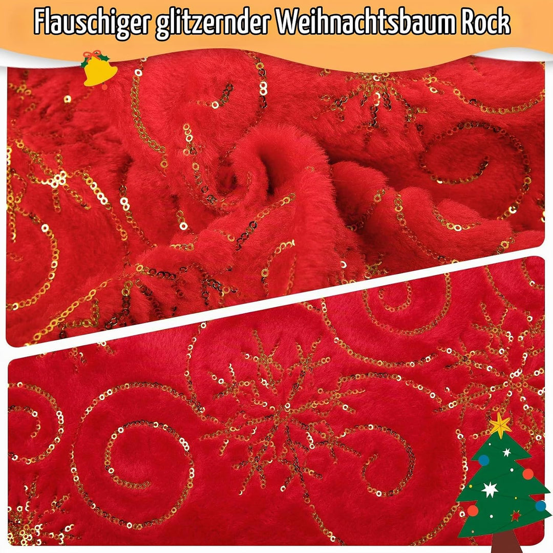 KONVINIT Rot Weihnachtsbaumdecke Rund Weihnachtsbaumteppich Kunstpelz Plüsch Weihnachtsbaum Rock mit