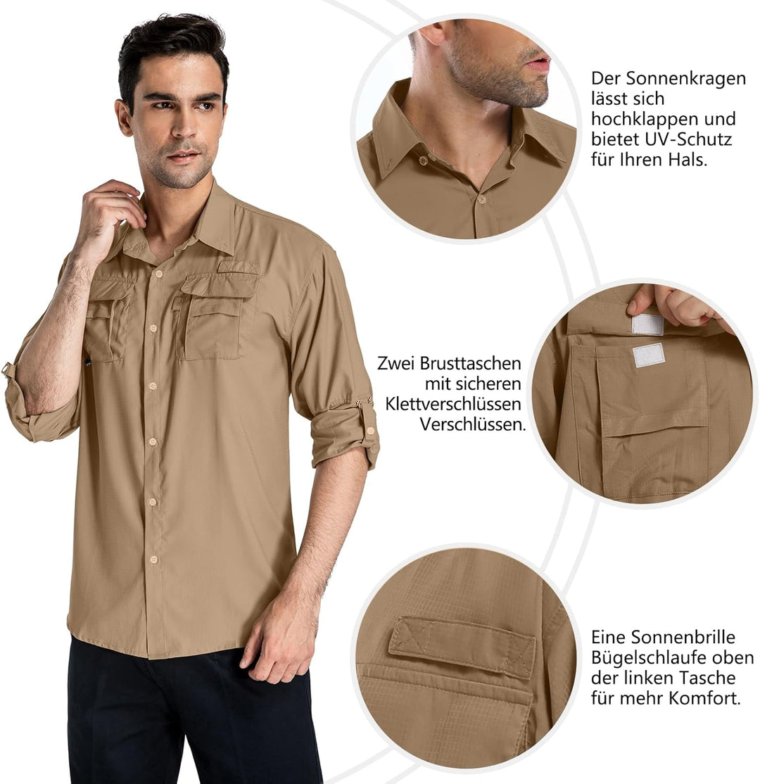 yeyity Outdoor Langarm Safari Hemd UPF50 UV Schutz Funktionshemd Atmungsaktiv Button Down Hemd für W