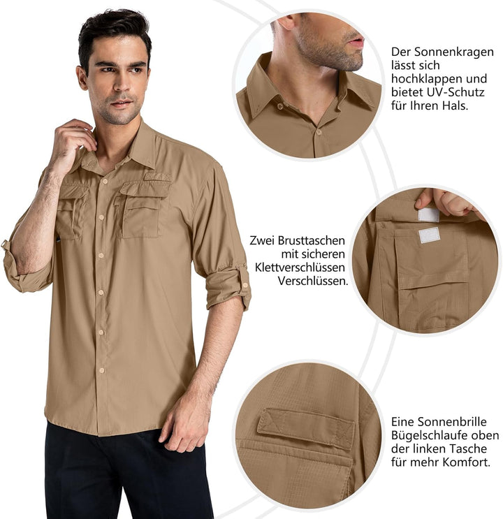 yeyity Outdoor Langarm Safari Hemd UPF50 UV Schutz Funktionshemd Atmungsaktiv Button Down Hemd für W