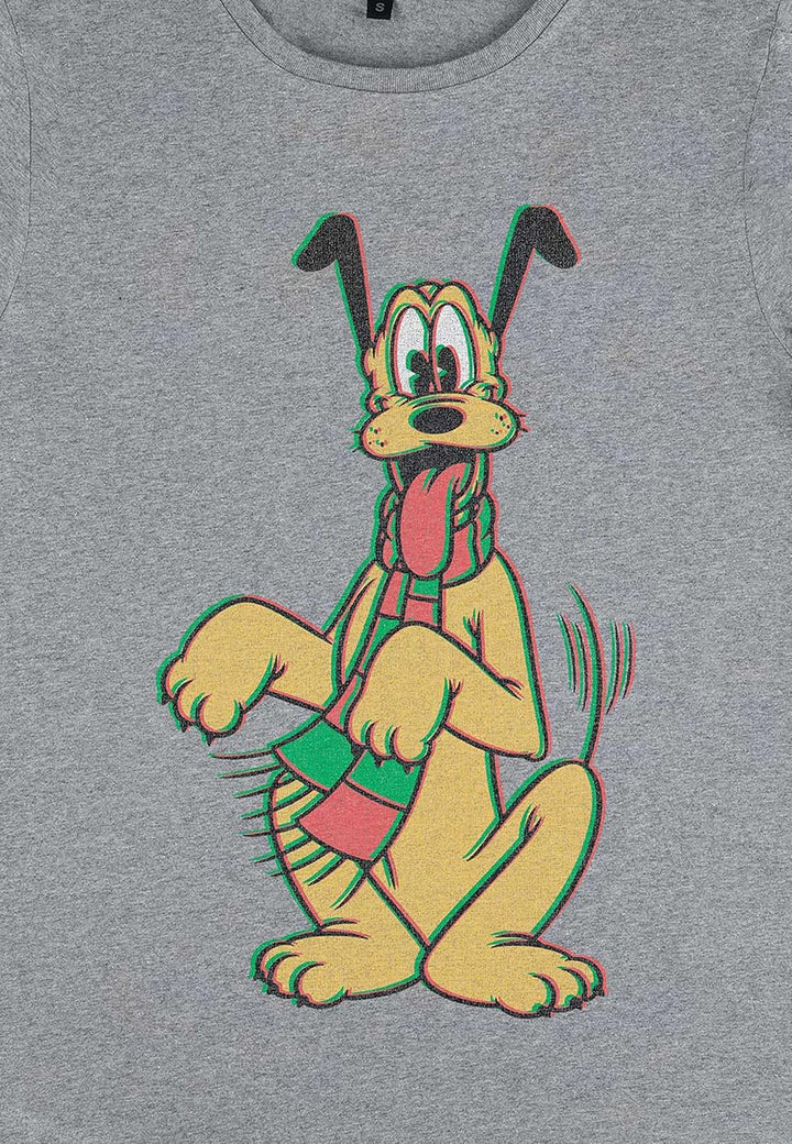 Disney Damen Mickey Classic Pluto Holiday Colors gerollten Ärmeln T-Shirt L Melange Grey, L Melange