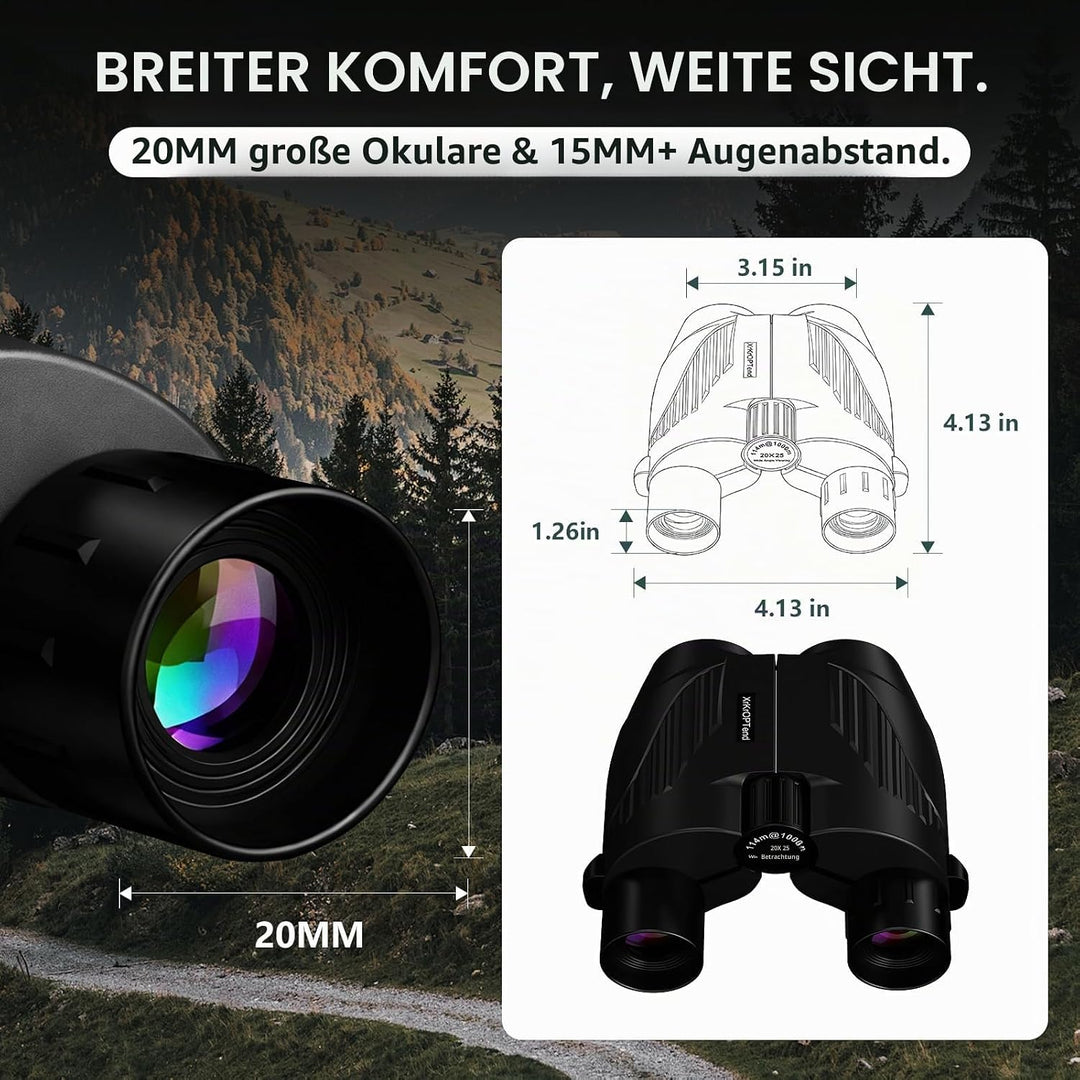 Fernglas 20x25 für Erwachsene & Kinder 8-12 | Mini Kompakt Fernglas Klein | BAK4 FMC Optik, Wasserdi