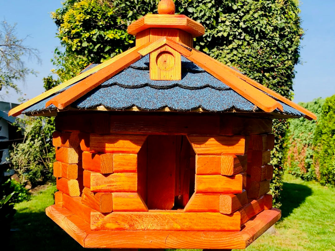 Handgefertigtes Sechseck Vogelhaus aus Holz wetterfest M - XXL mit und ohne StänderI Futterhaus I Fu