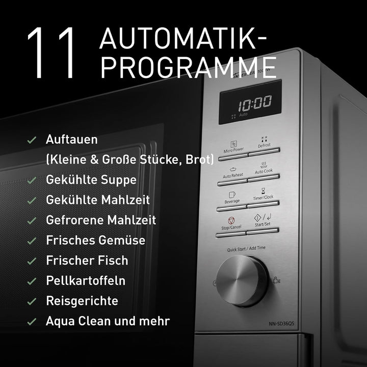 Panasonic NN-SD36QSEPG Solo-Mikrowelle, 29 l, 1000 W, automatisches Auftauen, 11 automatische Progra