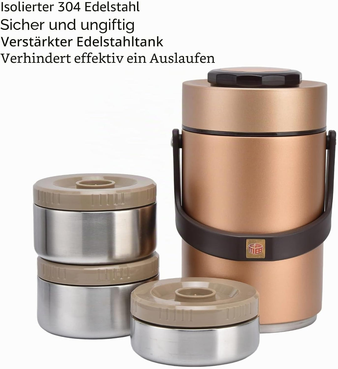 Thermobehälter für Essen, 2,3L Isolierter Lebensmittelbehälter 304 Edelstahl 3 Lagen Lecksicherer Wa