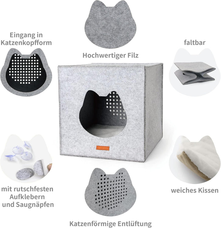 LuckySign Katzenhöhle Kallax Regal Katzenhaus mit Kissen Katzen Kuschelbett für 2 Katzen oder grosse