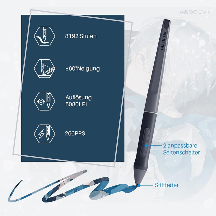HUION 2020 New HS611 (Space Grey), professionelle Zeichentabletts, batterieloser PW500-Digitalstift,