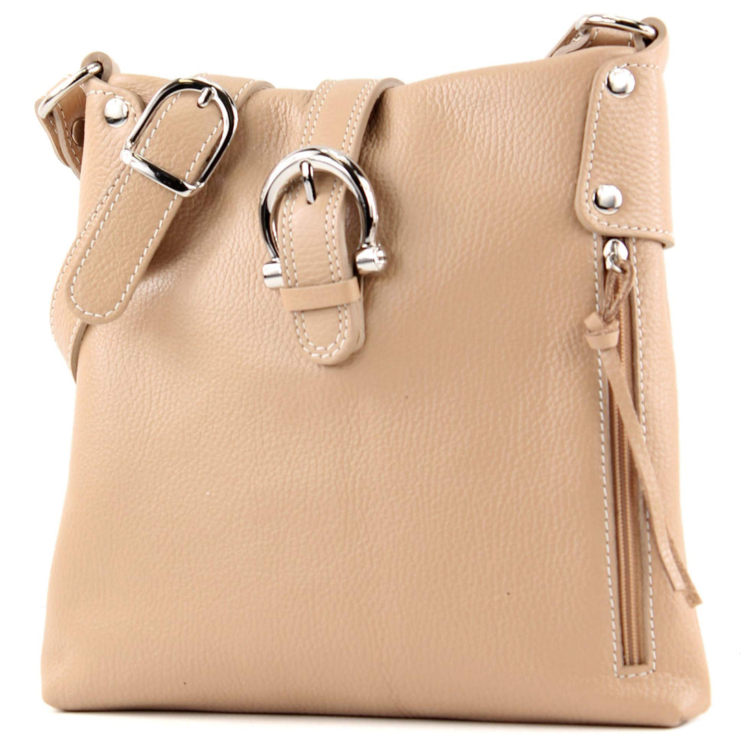 modamoda de -T04 - ital Umhängetasche Schultertasche aus Leder Beige, Beige