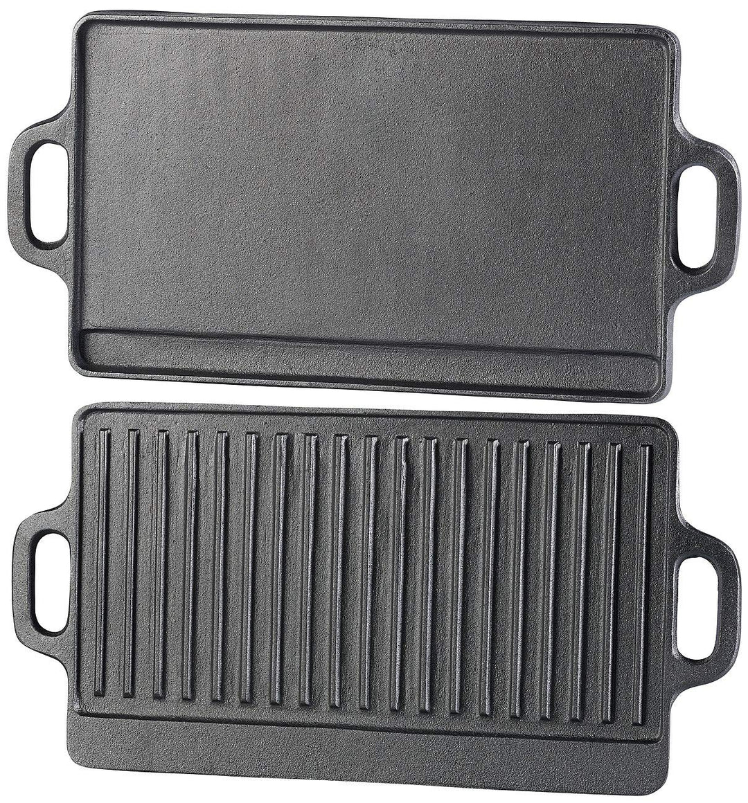 Rosenstein & Söhne Grillplatte: 2er-Set gusseiserne Wende-Platten für Grill, Ofen und Herd, 46 x 23