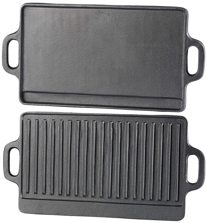 Rosenstein & Söhne Grillplatte: 2er-Set gusseiserne Wende-Platten für Grill, Ofen und Herd, 46 x 23