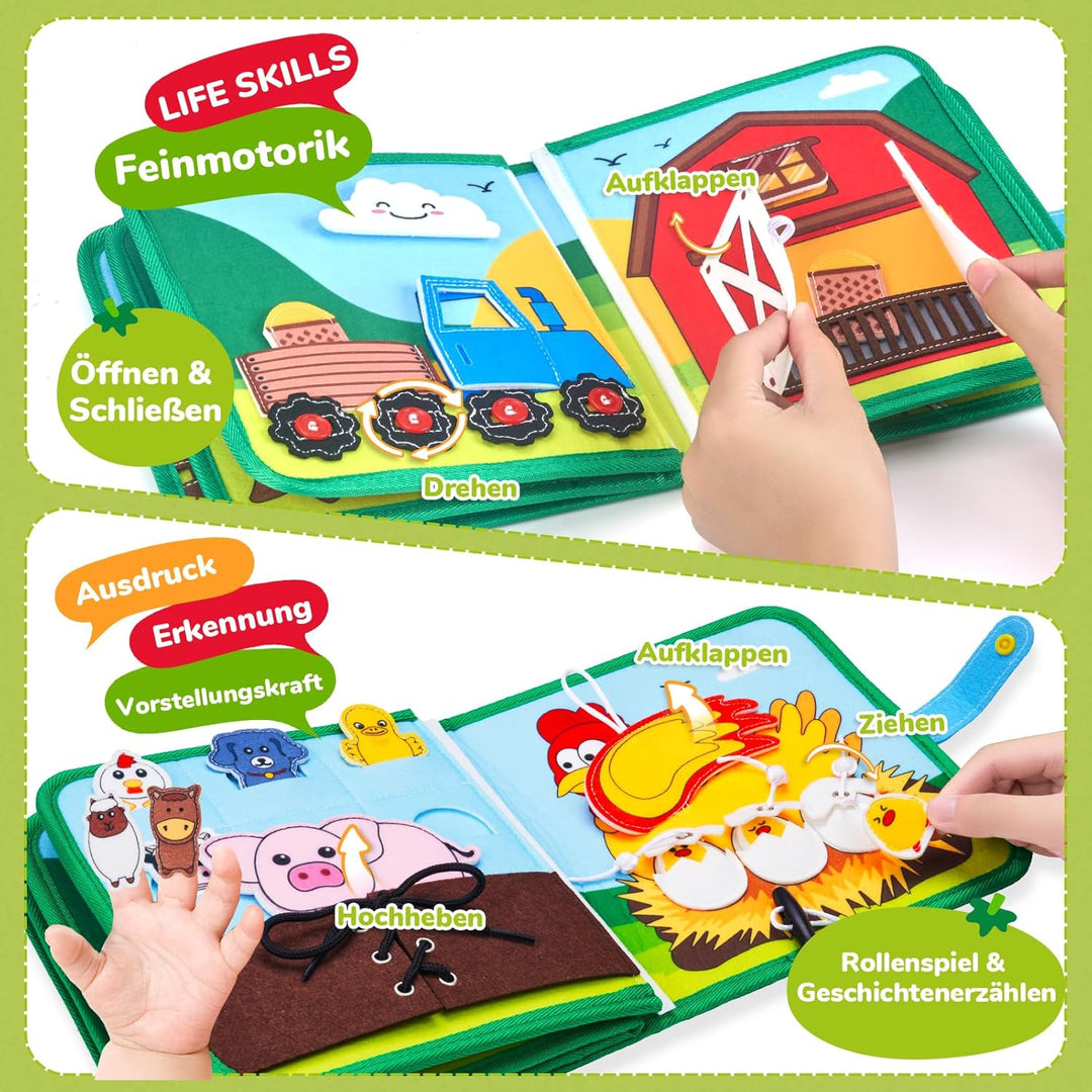 JoyCat Busy Board Montessori Spielzeug ab 1 Jahr, Bauernhof Quiet Book Busy Book für Autofahrten, Re