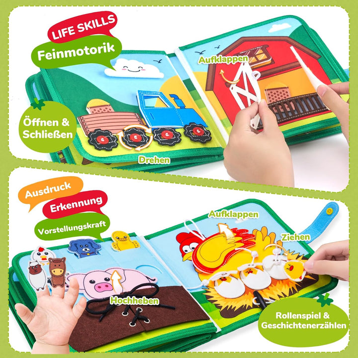 JoyCat Busy Board Montessori Spielzeug ab 1 Jahr, Bauernhof Quiet Book Busy Book für Autofahrten, Re