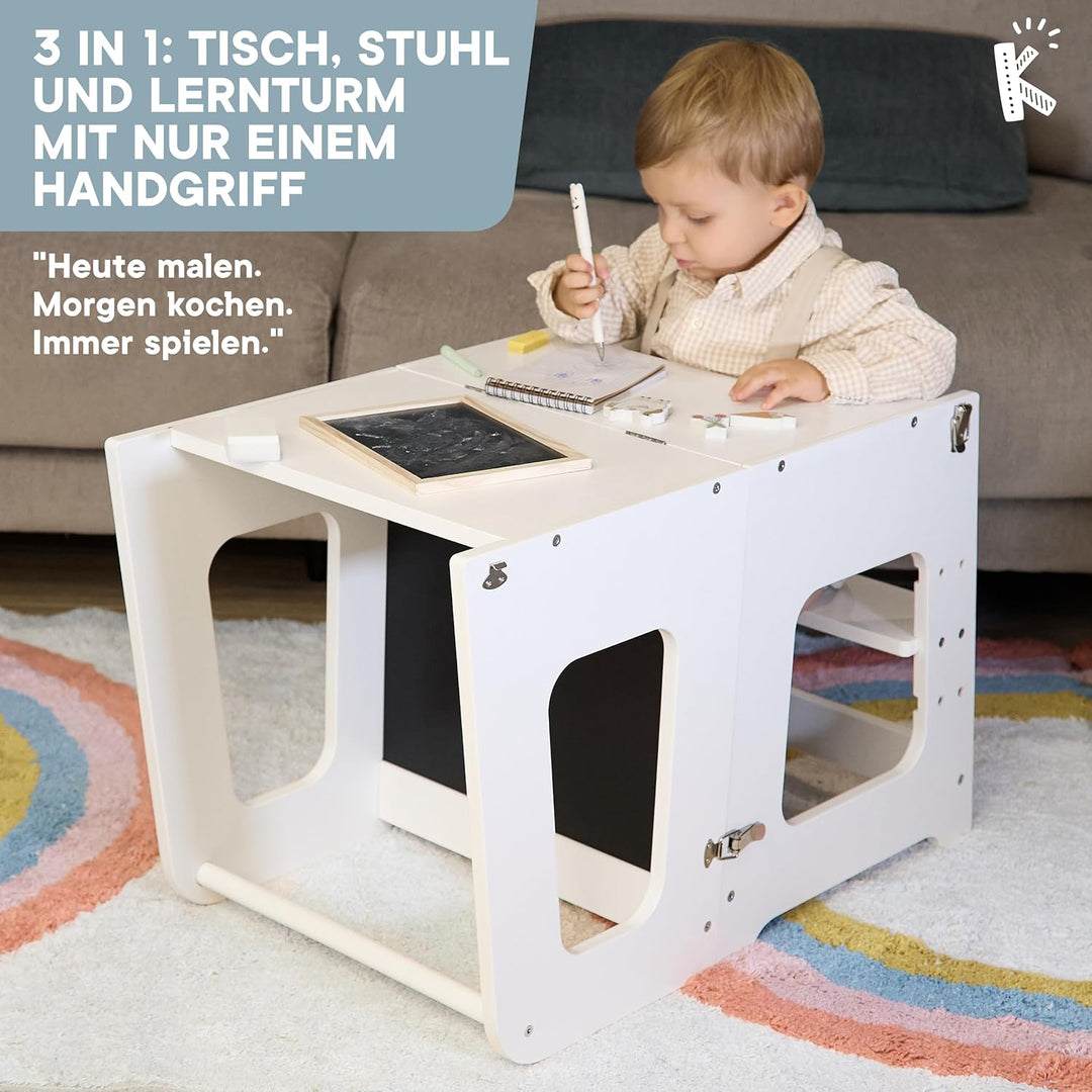 Montessori Lernturm ab 1 Jahr Klappbar Gross– 2-in-1 Premium Learning Tower & Tisch – Lernturm klapp