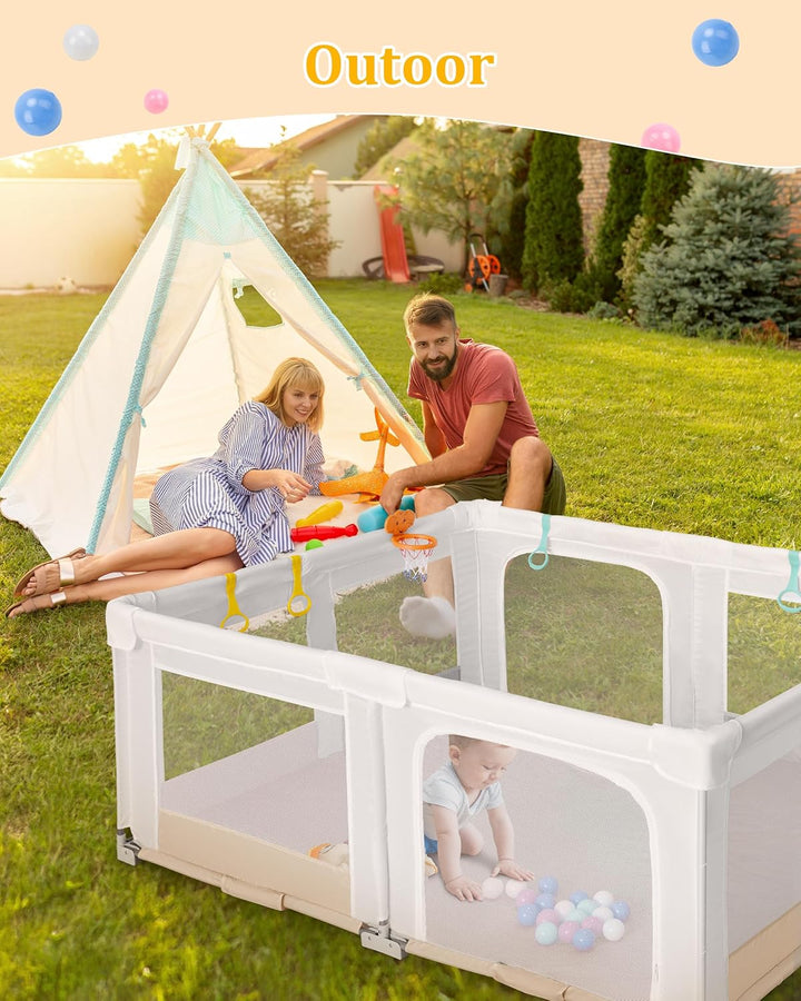 Grosser und Faltbarer Laufstall für Baby: 180 x 150 x 75 cm Playpen,für Drinnen und Draussen,mit 20