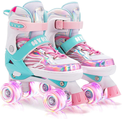 Rollschuhe Kinder,4 verstellbare Grössen,Stabile und Sichere 3-Punkt-Konstruktion,Mädchen-Rollschuhe