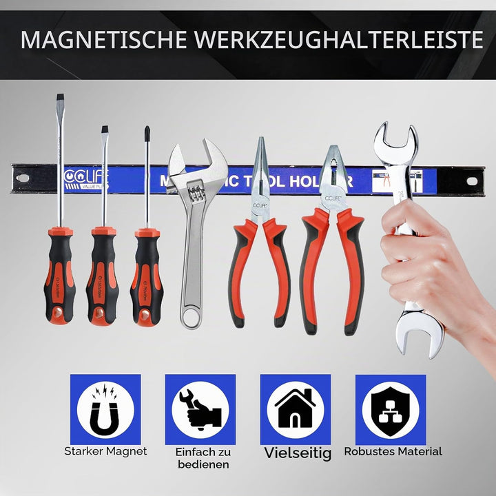 CCLIFE 4tlg Magnetleiste Werkzeug 37cm & 23cm MAX 52KG Magnetschiene Magnetisch Werkzeugleiste für W