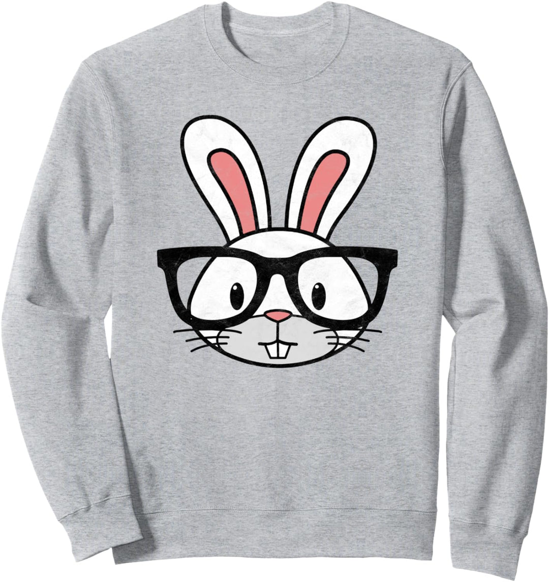 Funny Easter Bunny Hipster Glasses Distressed Cute Rabbit Sweatshirt