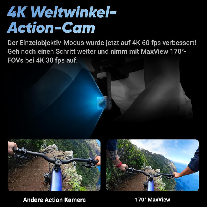 Insta360 X4 – wasserdichte 8K 360°-Action-Cam, 4K Weitwinkelvideos, Unsichtbarer Selfie-Stick Effekt