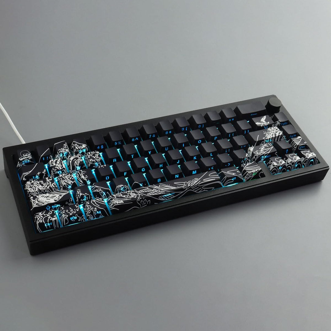 Sunzit PBT Keycaps 135 Tasten Custom Keycaps Cherry Profile Dye-Sub Tastenkappen Set Schwarz Welle V