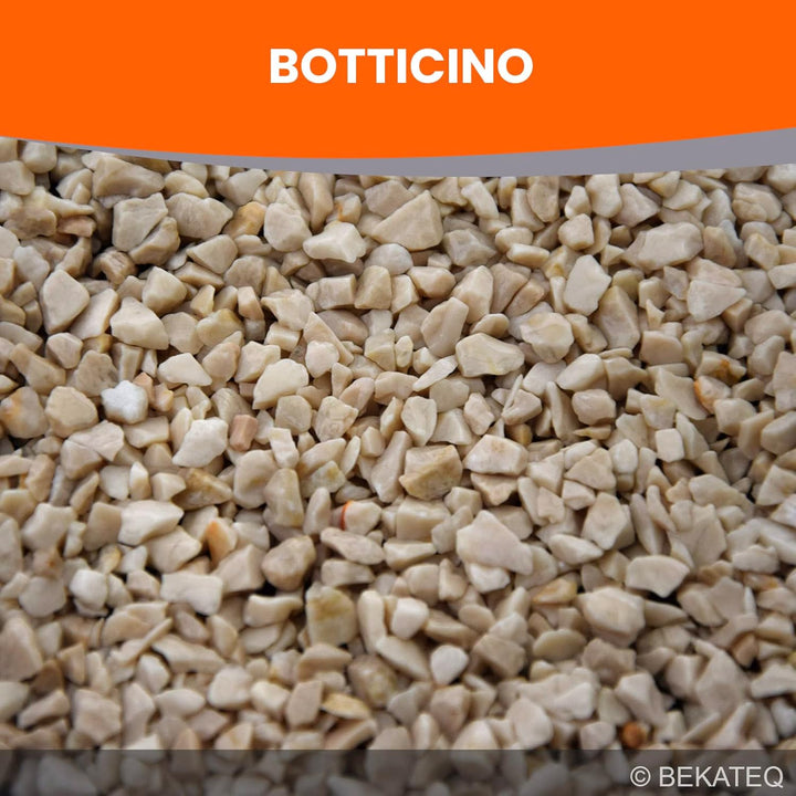 Steinteppich aussen bis 2,5qm - 25kg Marmorkies in Botticino + 1K PU Kleber Bindemittel 1kg - Wetter