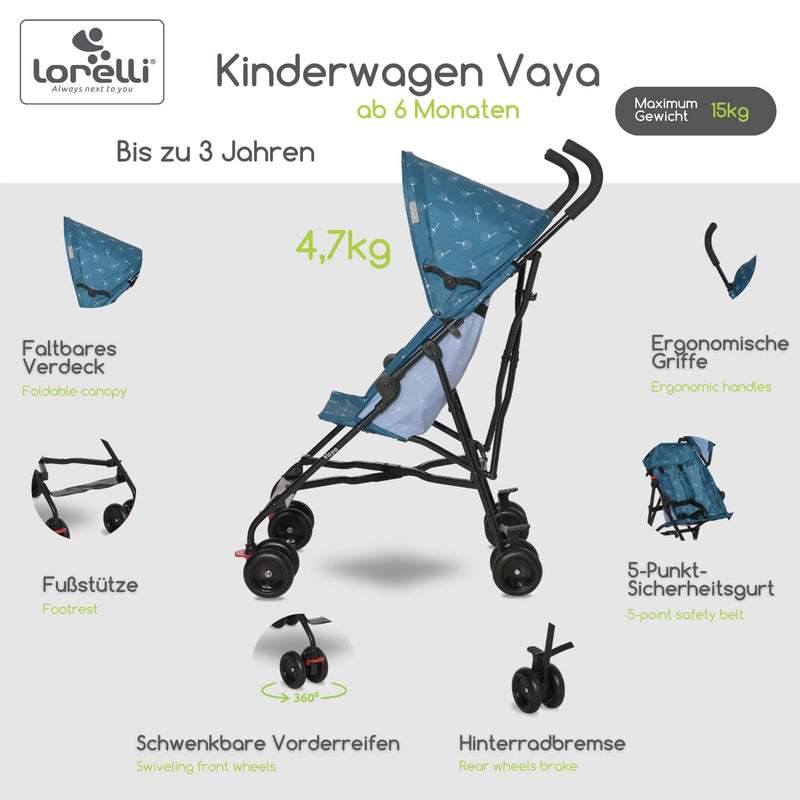 Lorelli Ultra Leichter Buggy Kinderwagen Vaya - nur 4,7kg - Kompakter Sportsitz bis 15kg, Sitzbuggy