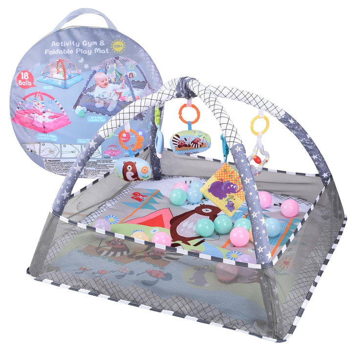 Bebamour Baby Spielmatten Bodenturngeräte von Geburt an, 18 Bälle, 5PCS Hängespielzeug, weiche Baby