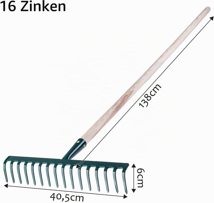 KADAX Rechen aus Metall, Flache Harke mit Stiel aus Holz, Laubbesen für Garten, Beet, Laubrechen, Ra