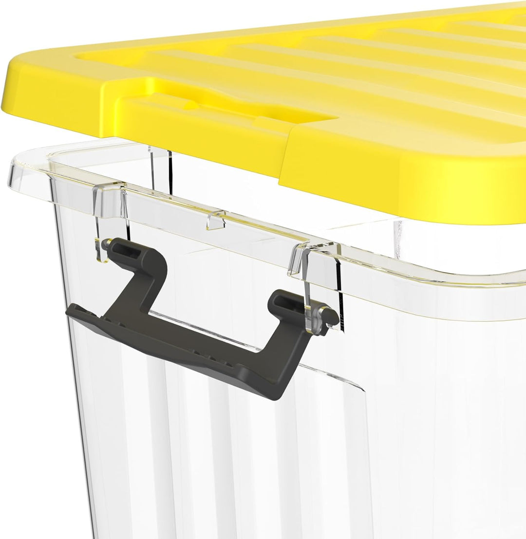 Cetomo 15L*3 Kunststoff-Aufbewahrungsbox Transparent mit langlebigen gelben Deckel und Sicherheitsve