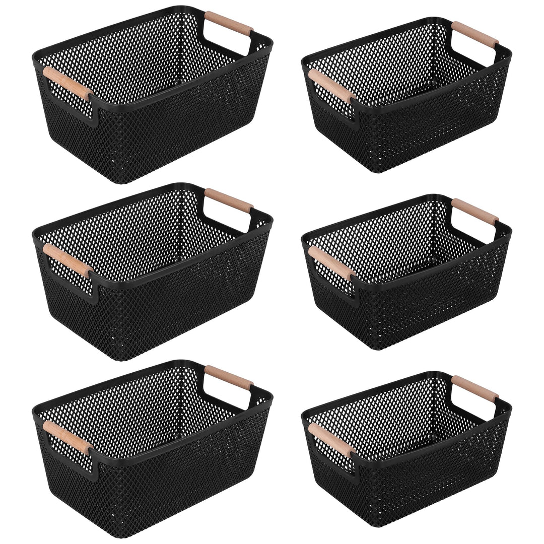 6 Stück Aufbewahrungskorb Set, 26,5 x 18,4 x 12cm und 30,5 x 20,4 x 14,2cm Schwarz Boxen Aufbewahrun