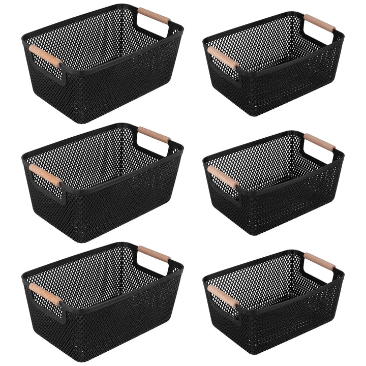 6 Stück Aufbewahrungskorb Set, 26,5 x 18,4 x 12cm und 30,5 x 20,4 x 14,2cm Schwarz Boxen Aufbewahrun