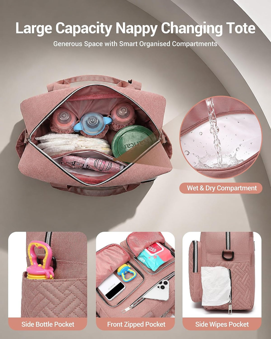KONO Baby-Wickeltasche, stilvoll, für Mama und Papa, wandelbare Reisetasche mit isolierten Taschen G