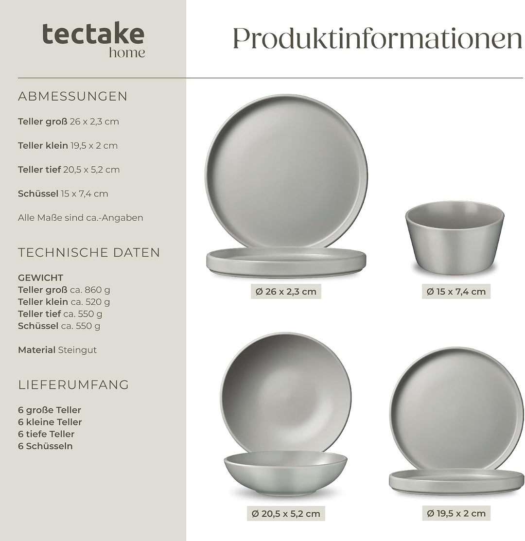tectake® Küchenstarterset 6 Personen, Steingut Geschirr Set, Teller, 4 Töpfe 2 Pfannen rostfreies Al