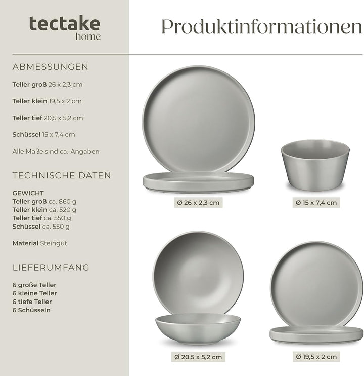tectake® Küchenstarterset 6 Personen, Steingut Geschirr Set, Teller, 4 Töpfe 2 Pfannen rostfreies Al