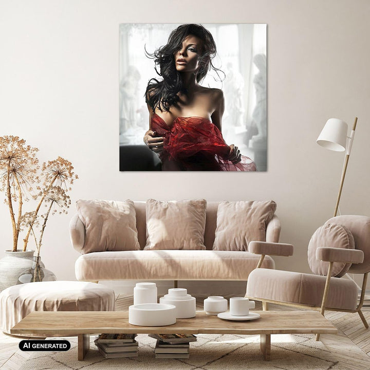 Bilder auf Leinwand 70x70cm Leinwandbild Schönheit Körper Kleid Eleganz Gross Wanddeko Bild Schlafzi