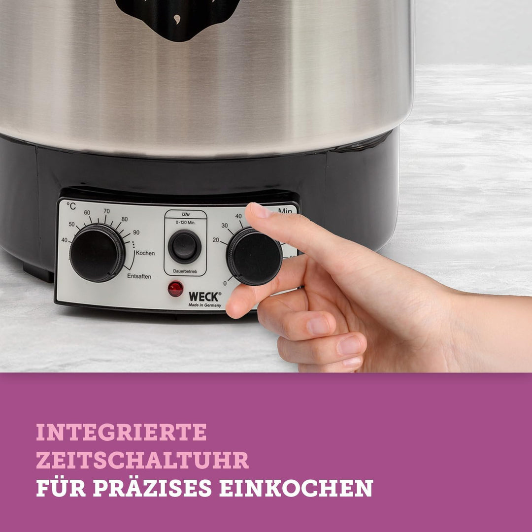 WECK Einkochautomat WAT25 Edelstahl mit Präzisionsthermostat & Zeitschaltuhr – 30L Einkochtopf, Glüh