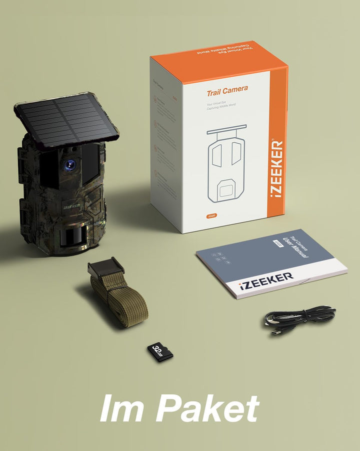 iZEEKER Solar Wildkamera WLAN, 4K 64MP Bluetooth Wildkamera mit Bewegungsmelder Nachtsicht 0,1 s Aus