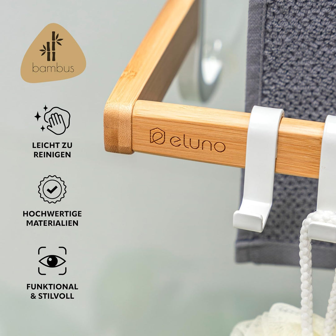 eluno Handtuchhalter für die Glasduschwand aus Metall und Bambus, Handtuchhalter mit 3 Handtuchstang