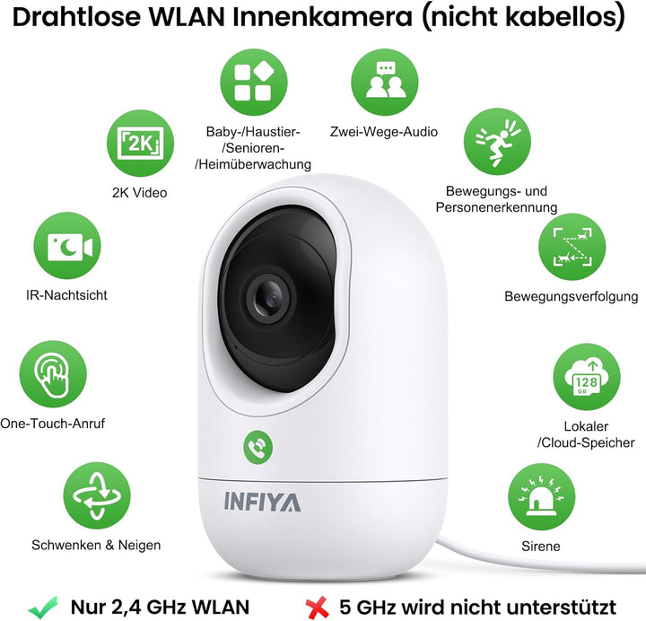 Überwachungskamera Innen - 2K Kamera Überwachung Innen, Babyphone mit Kamera, WLAN Indoor Camera, Hu