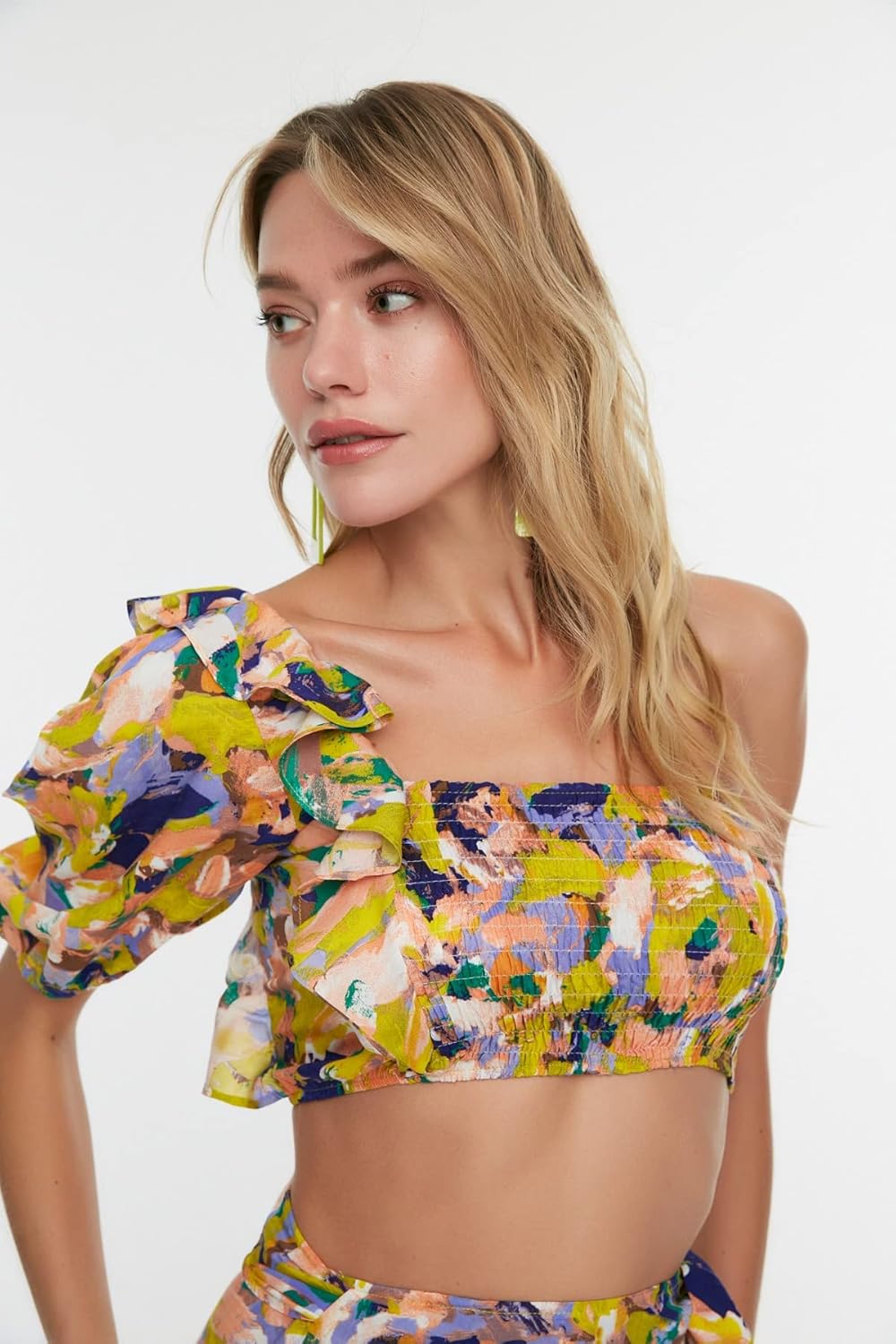 TRENDYOL Damen Arm Detail Printed Sub-top Team Skirt Set, Multi Color, 36 EU