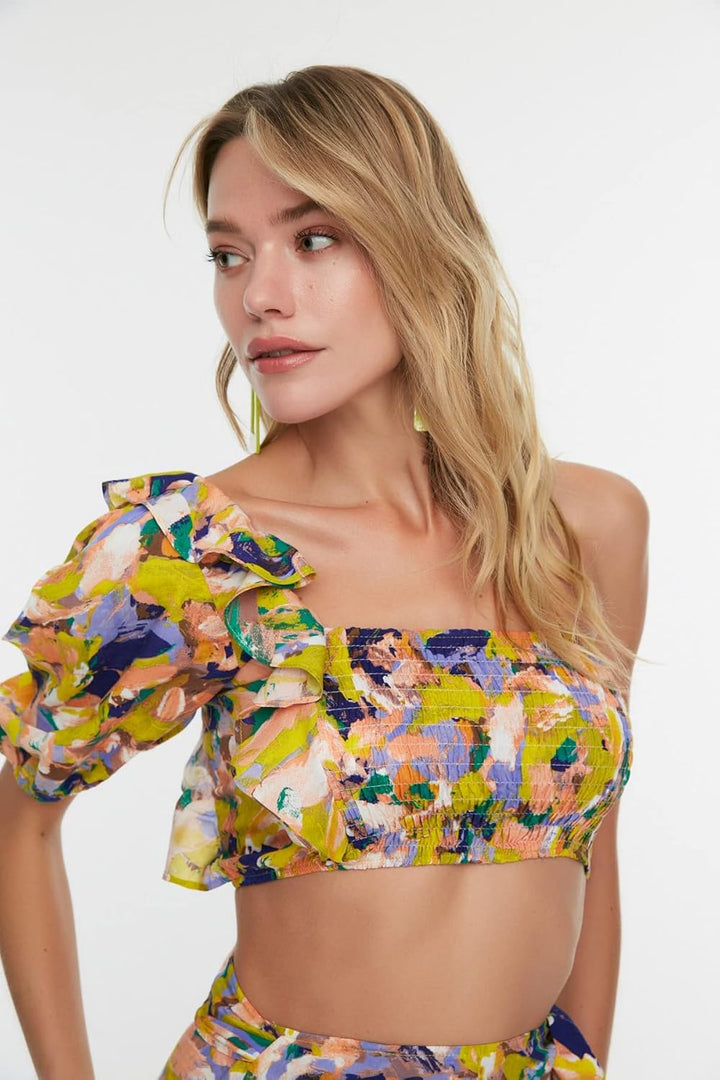 TRENDYOL Damen Arm Detail Printed Sub-top Team Skirt Set, Multi Color, 36 EU
