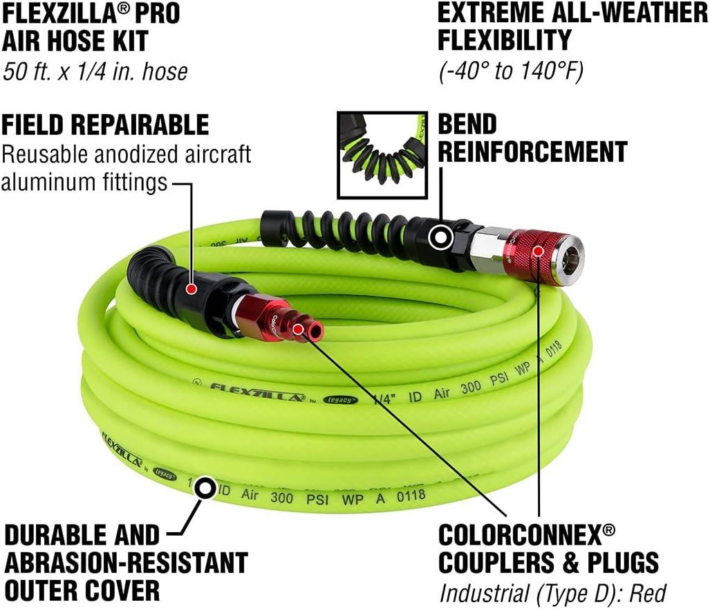Legacy Flexzilla Pro Hybrid Air Schlauch, HFZP1450YW2-D, 1/4" (inches) x 50' (feet)