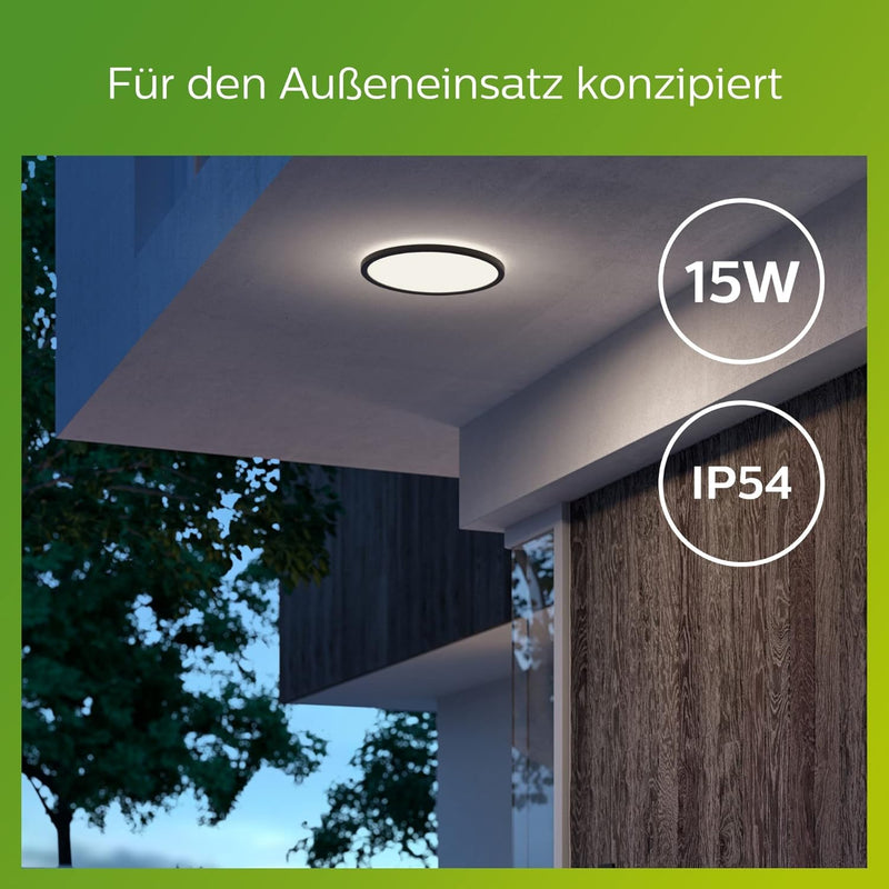 Philips Outdoor LED Deckenleuchte Superslim, schwarz, 15W, kaltweisses Licht 4.000K, 3 Lichteinstell