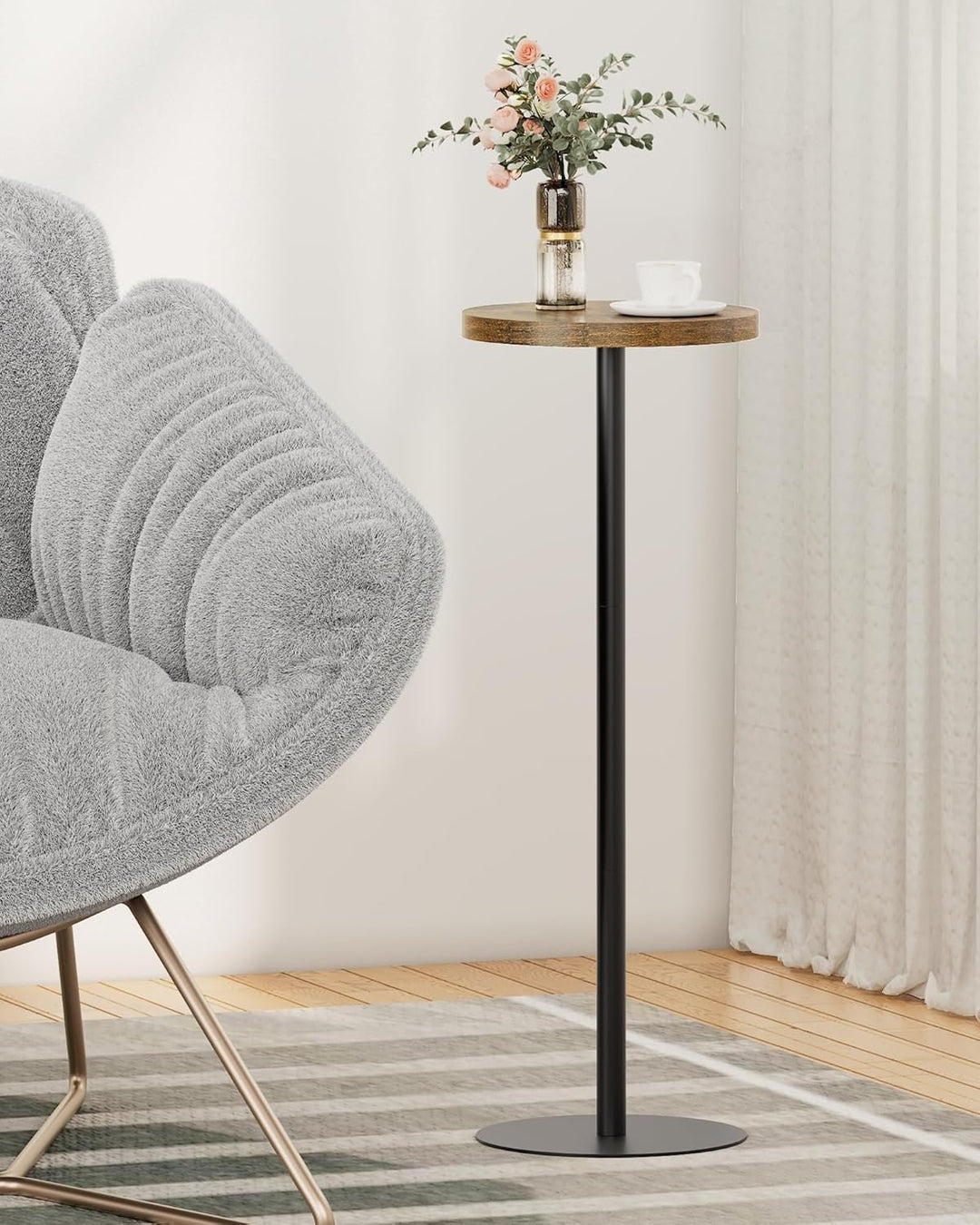 TUTOTAK TB01BB065EU Beistelltisch, hoch, runder Getränketisch, kleiner Standtisch, Wohnzimmer, Braun