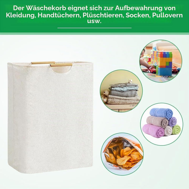 Wäschekorb Faltbar Beige Wäschesack Wäschesammler 60L Körbe Aufbewahrung Wäsche mit Henkel Wasserdic