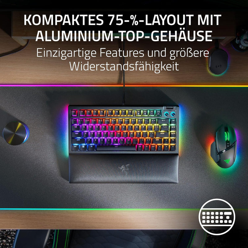 Razer BlackWidow V4 75% - Mechanische Gaming-Tastatur mit Hot Swap (Kompaktes 75-%-Layout, Unterbode